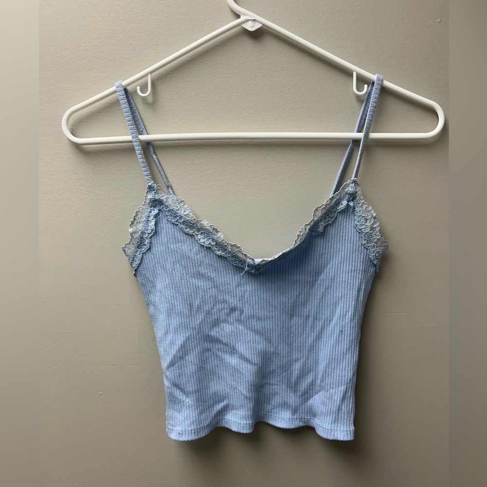 Garage Women’s Light Blue Ribbed‎ Lace Tank Top